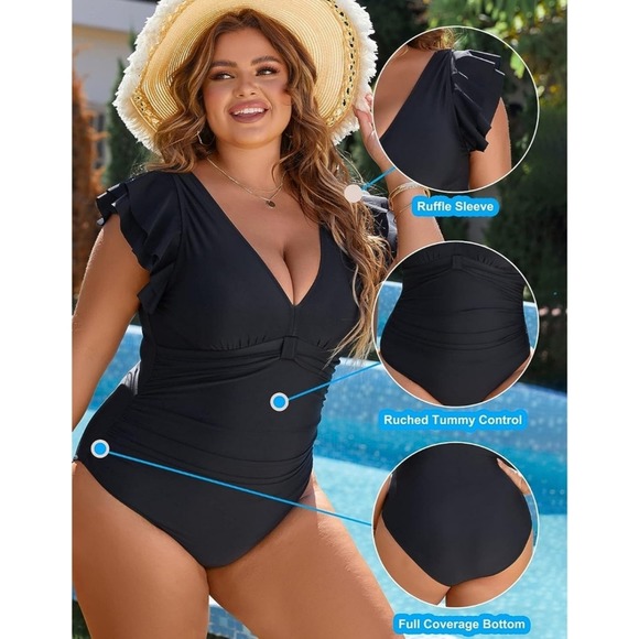 Blooming Jelly Ruffle Sleeve Tummy Control One Piece Swimsuit - Picture 4 of 12